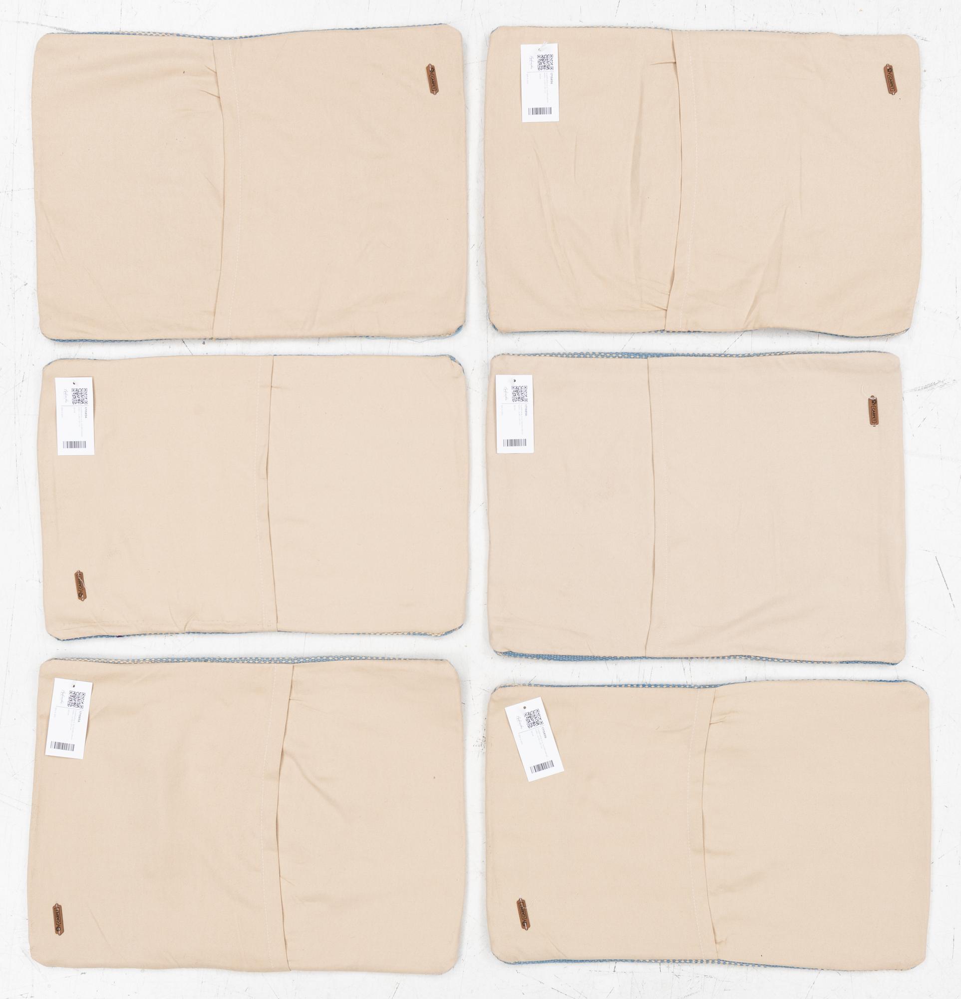 Six cushion covers, hand-embroidered Kelim, c. 40 x 60 cm.