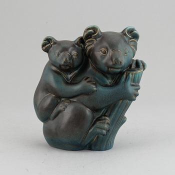 GUNNAR NYLUND, a stoneware sculpture of a koala with child, Rörstrand, Sweden mid 20th century.