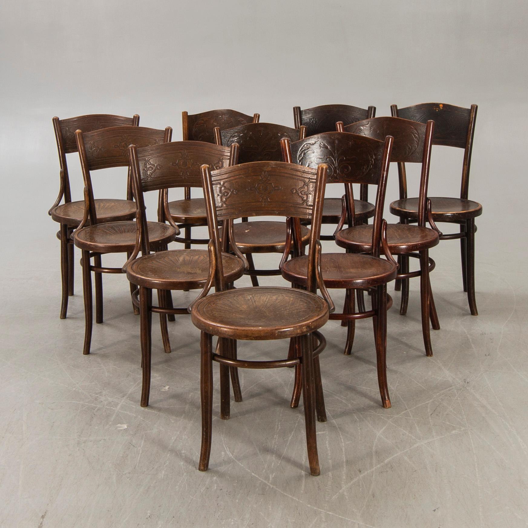 A set of 10 similar Kohn and Fischel chairs early 1900s.