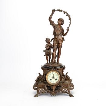 A metal table clock around 1900.