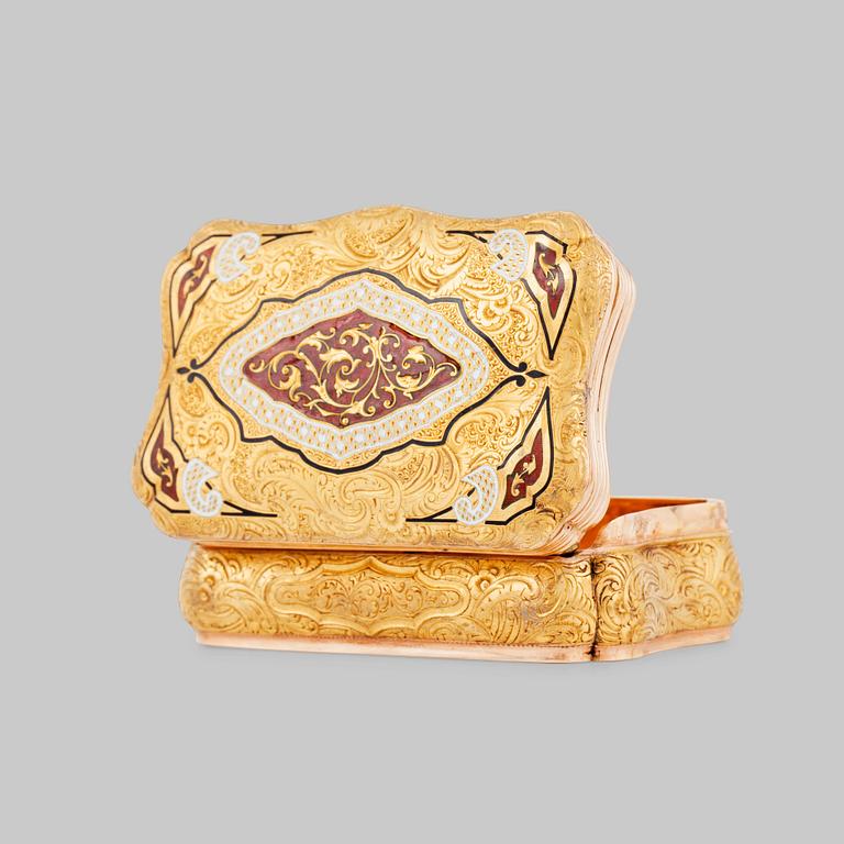 A Swiss 19th century gold and enamel snuff-box.