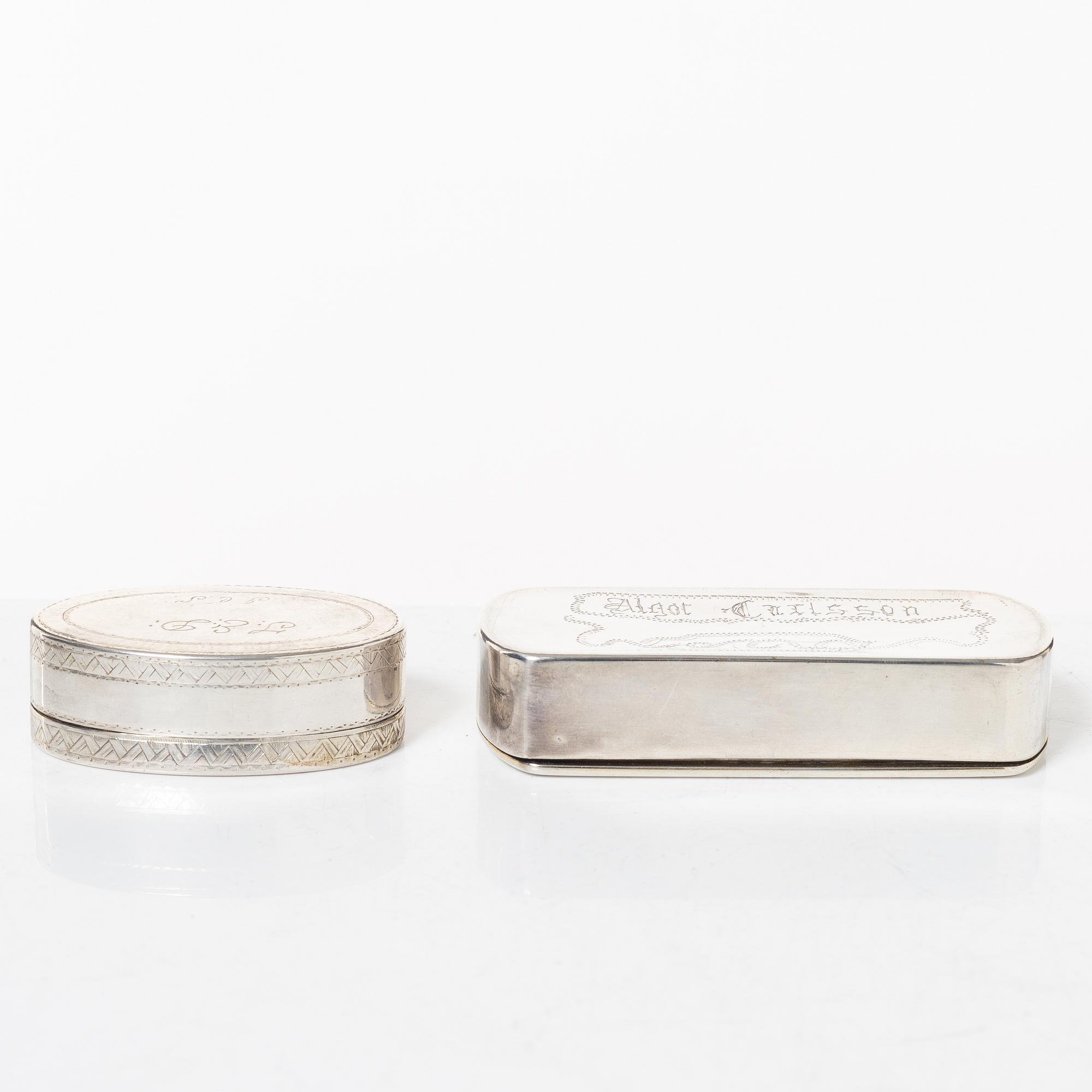 Dosor, 2 st, silver, Sverige 1786 och 1826.