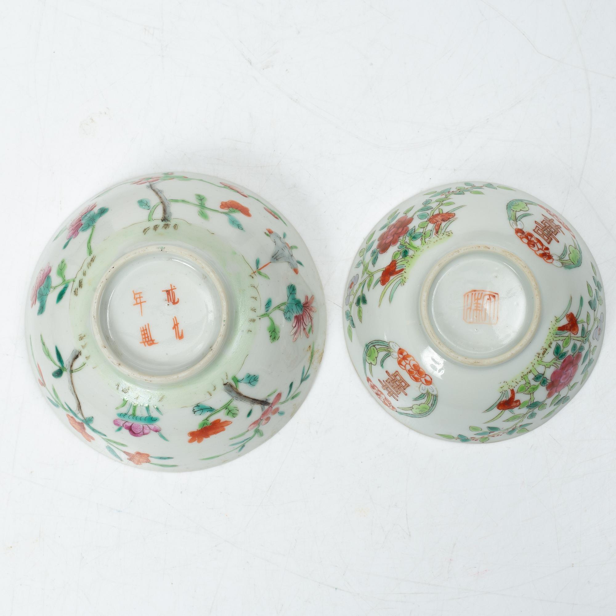 Skålar, sju stycken, porslin. Sen Qingdynasti, omkring 1900.