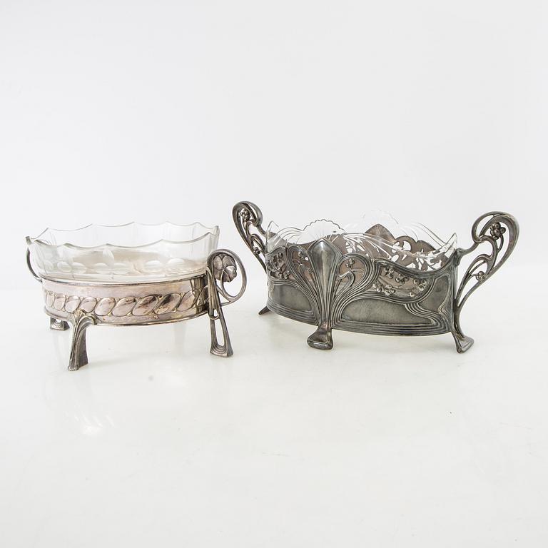 Jardinières 2 pcs Wurtembergische Metalwaren fabrik and GAB Art Nouveau early 20th century silver-plated Britannia metal.