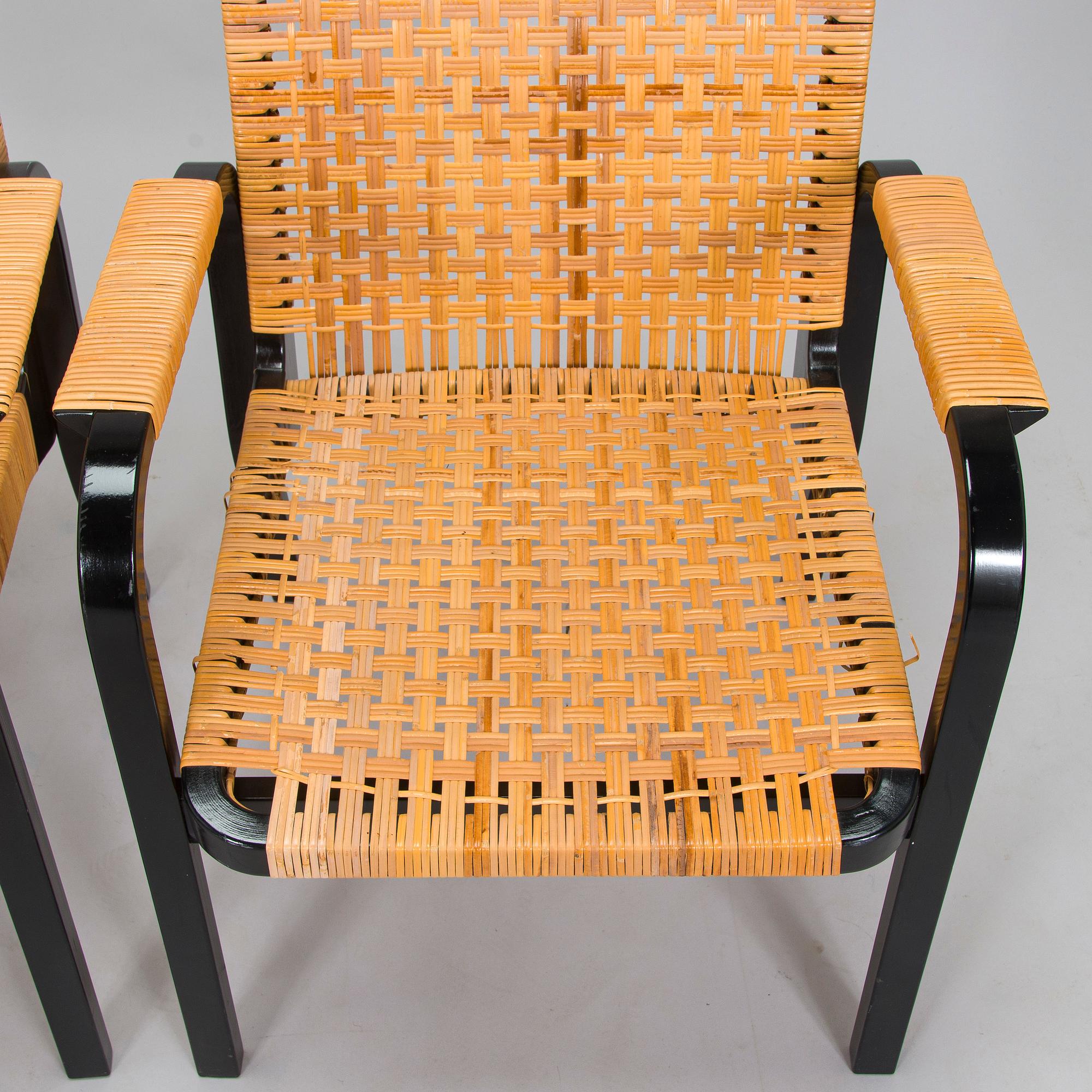 Alvar Aalto, karmstolar, 6 st, modell 45, för Artek 1970-tal.