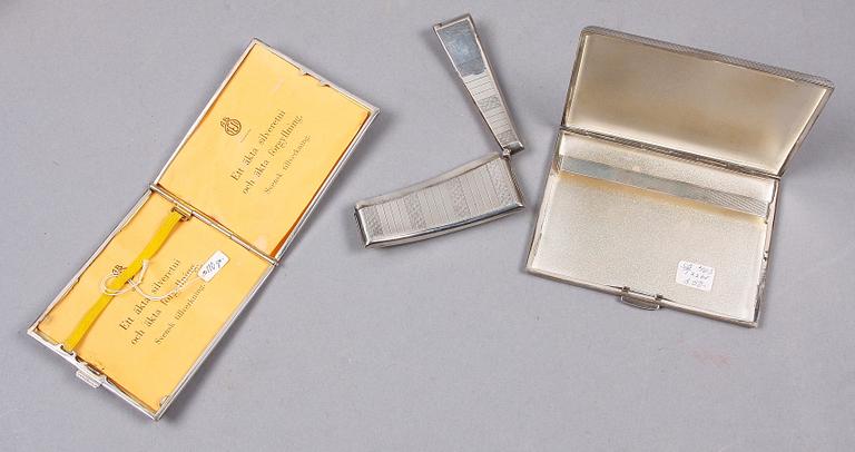 GLASUNDERLÄGG SAMT ETUIER, 9 delar, silver, bla GEWE, 1951.