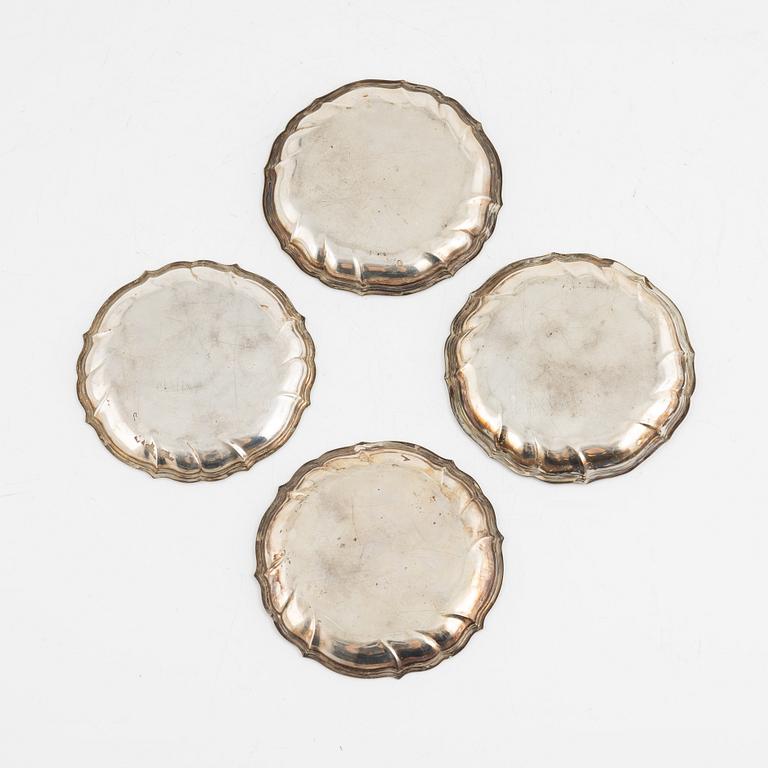 Four silver coasters, Denmark, 1962.