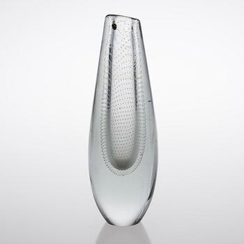 A glass vase signed G. Nyman, Nuutajärvi Notsjö -54.