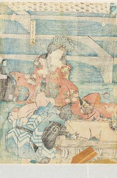 Utagawa Kunisada, 'The Chaste Wife', 'December' and 'Seated actor with sword'.