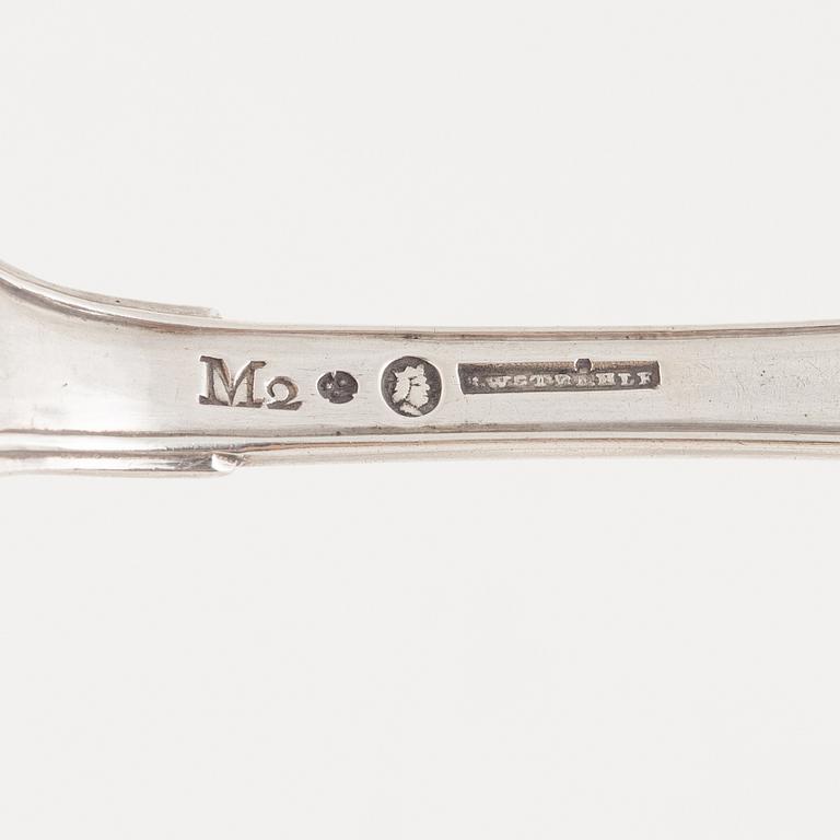 Skedar, 8 st, silver, bl.a. Stephan Westerstråhle, Stockholm 1794.