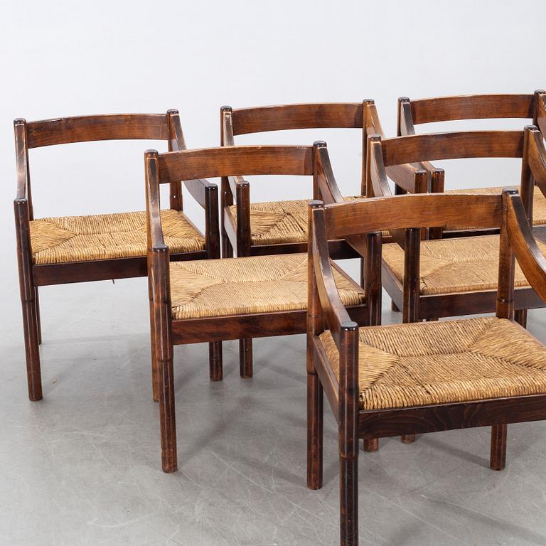 VICO MAGISTRETTI,  6 chairs, "Carimate", Italy.