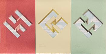 Oscar Reutersvärd, three color lithographs, signed épreuve d'artiste and 21/120.