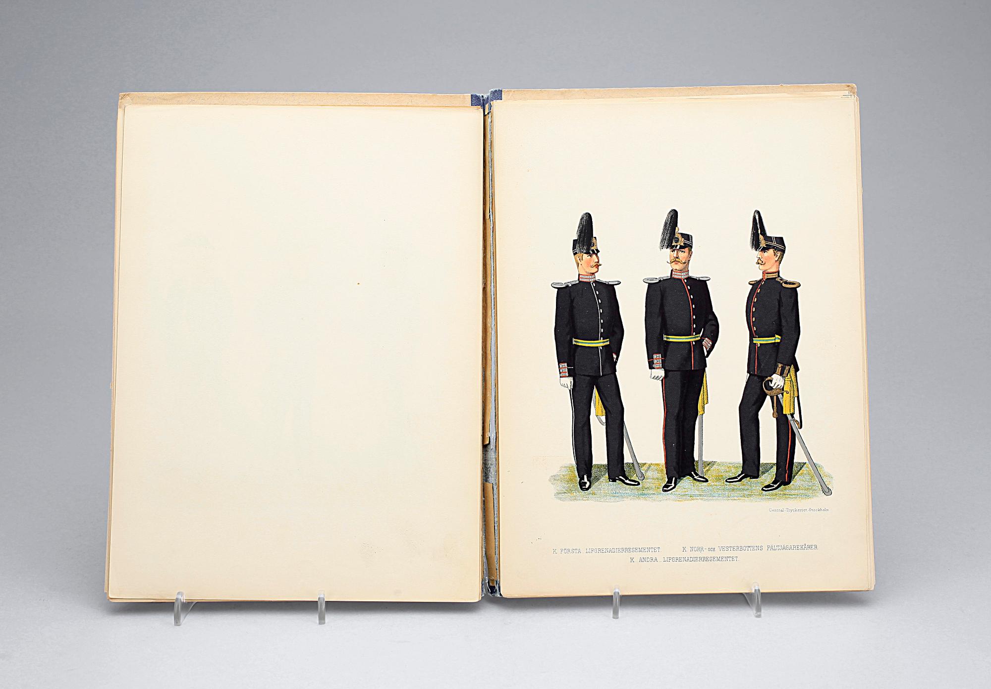 BÖCKER OCH VYKORT, 2+1, uniformer och adelsvapen, 1890-tal.