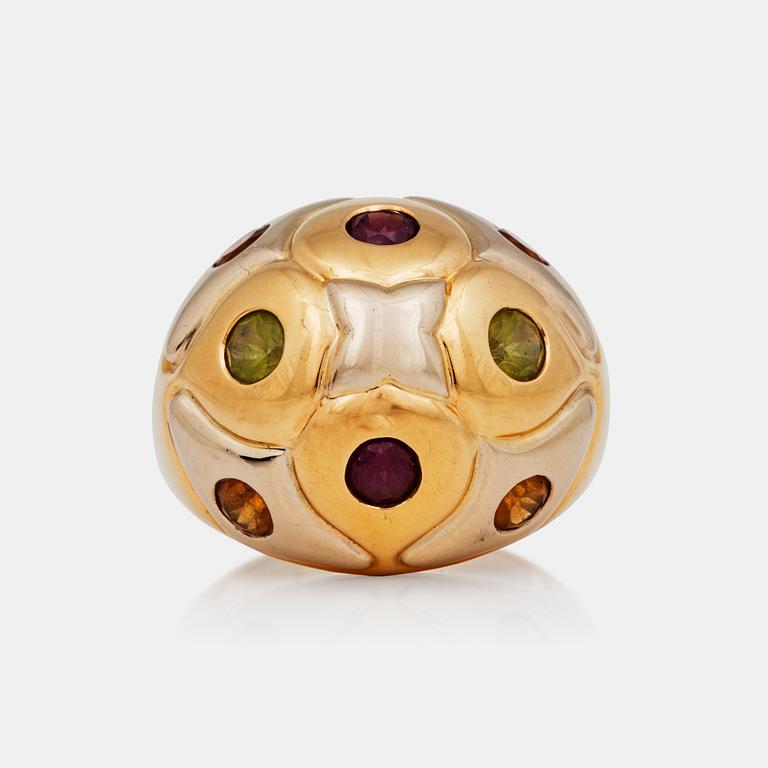 An amethyst, citrine, peridot and tourmaline ring, Bulgari, Italy.