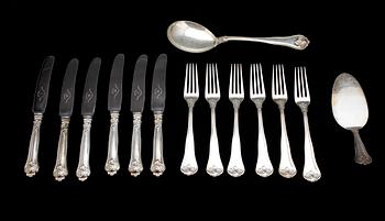 BESTICKSERVISDELAR, 14 st, silver, K G Markströms Guldsmeds AB, Uppsala. 1900-tal. Totalvikt ca 394 g exkl. knivar.