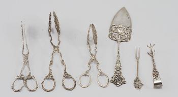 PARTI SILVER, 9 delar, Sverige samt svenska importstämplar, omkring 1900-talets mitt, vikt 457 gram.
