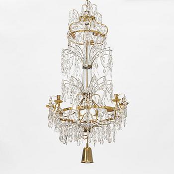 A Gustavian style chandelier with older parts, late 18th and 20th century.