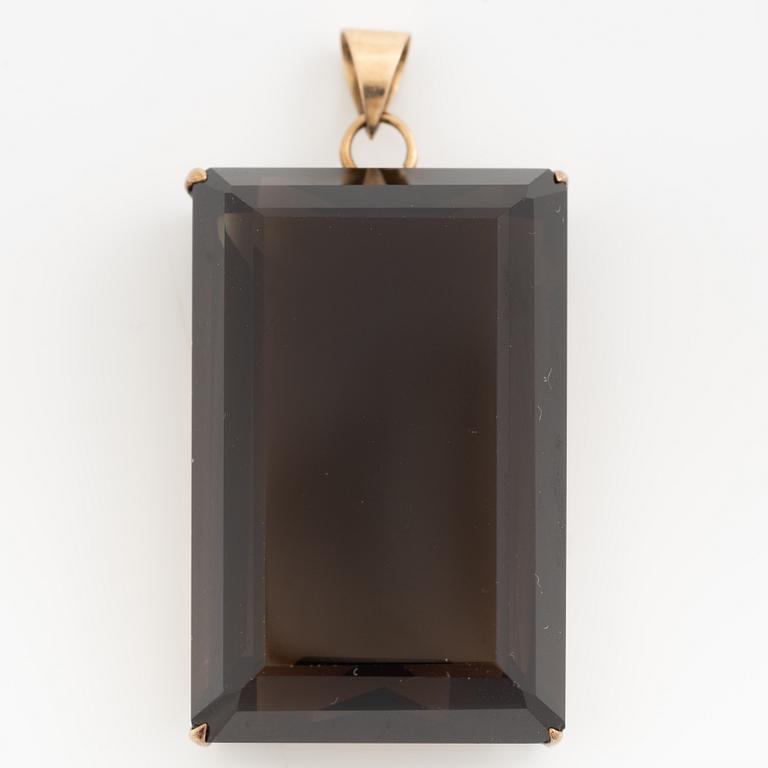 Pendant, 14K gold with smoky quartz.