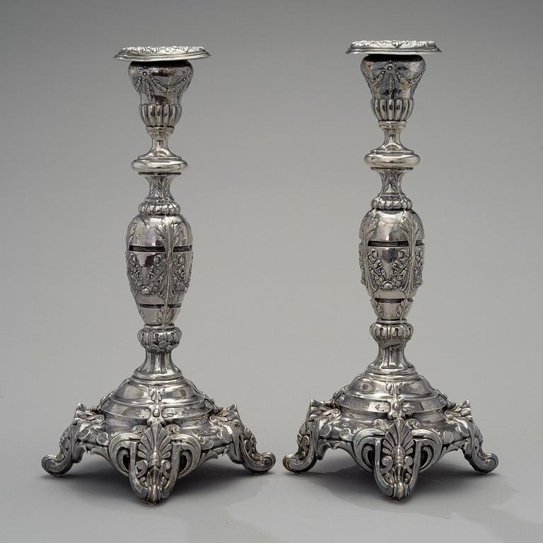 A pair of silver candlesticks by Teodor Werner & son, Warsaw 1876-1896. Weight 700 g.