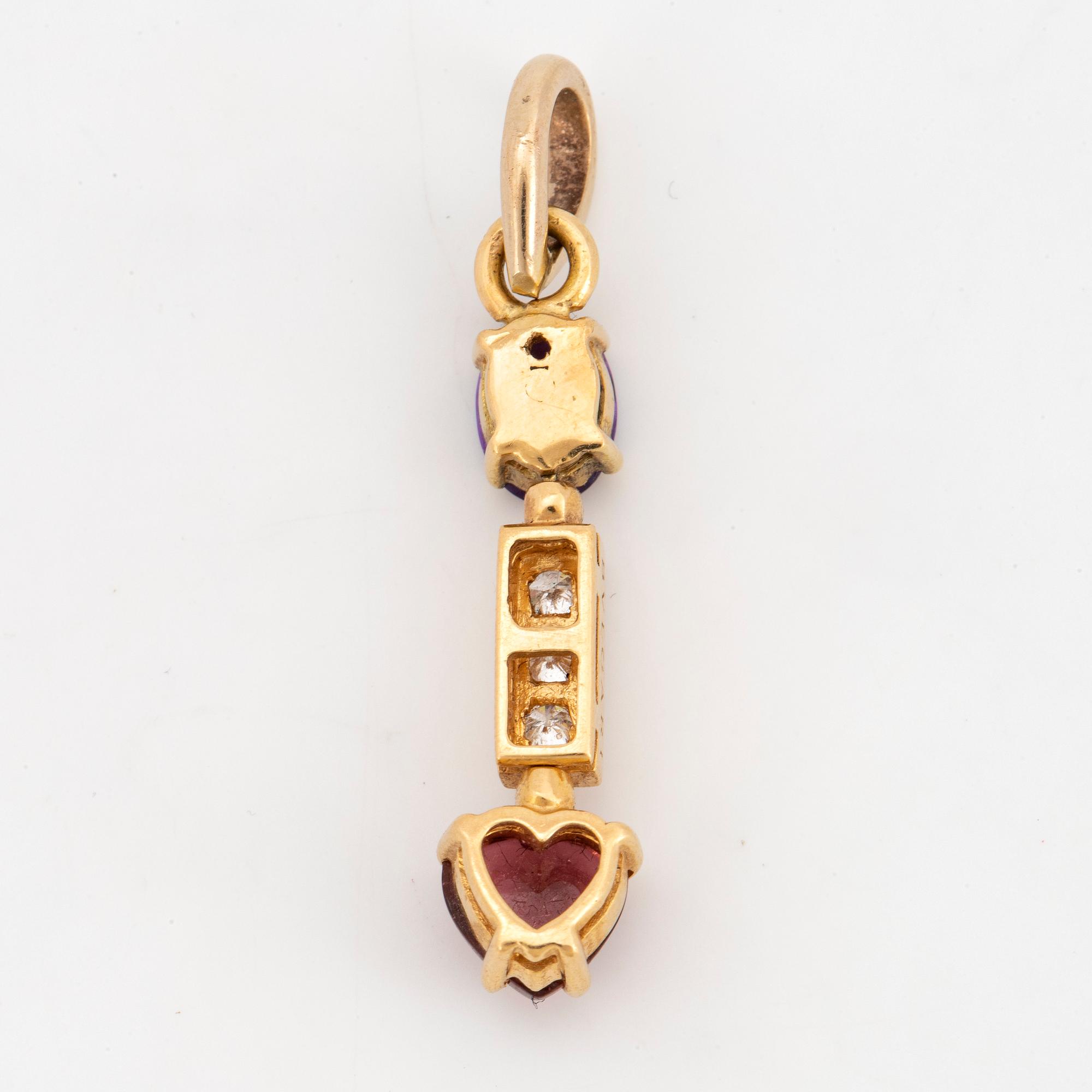 BULGARI, gold, brilliant-cut diamond, amethyst and tourmaline pendant.