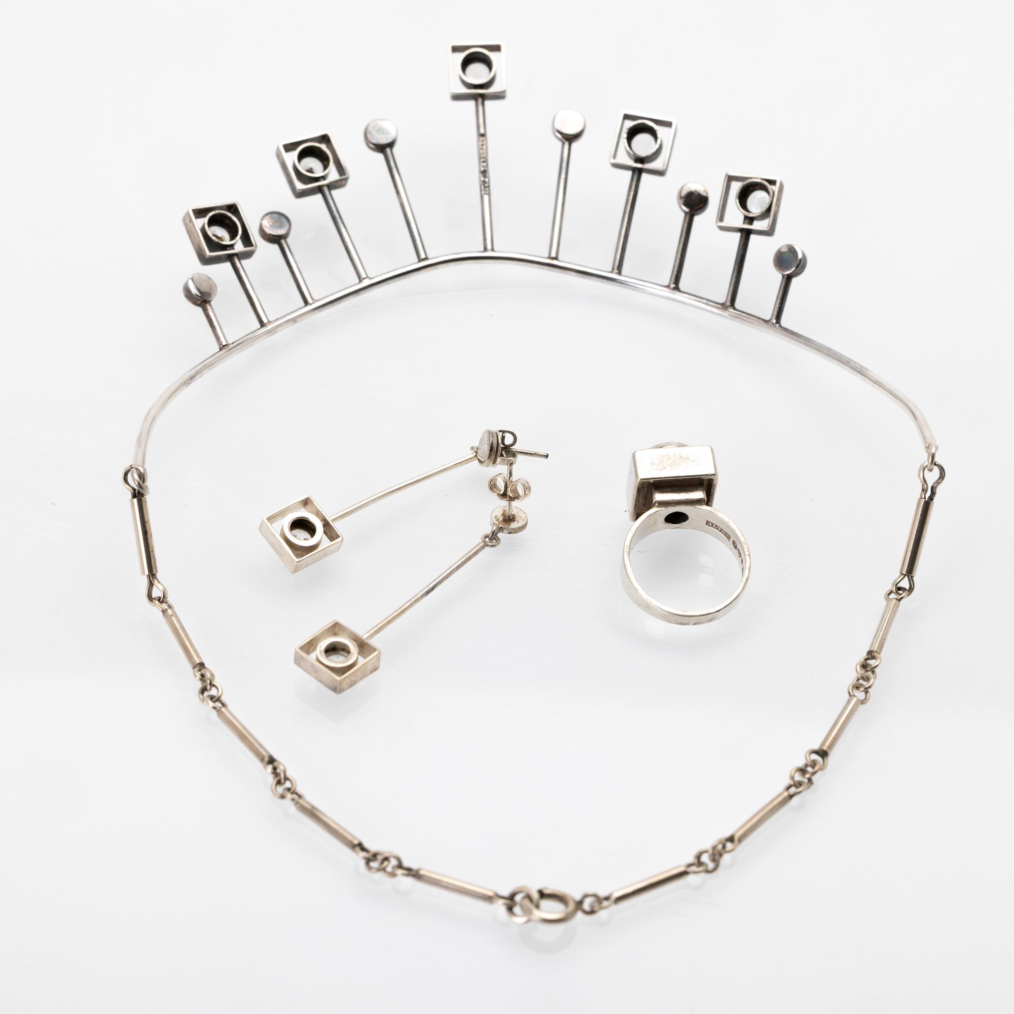 Jewellery set, 3 pieces, silver, Alton Falköping, 1967–1968.
