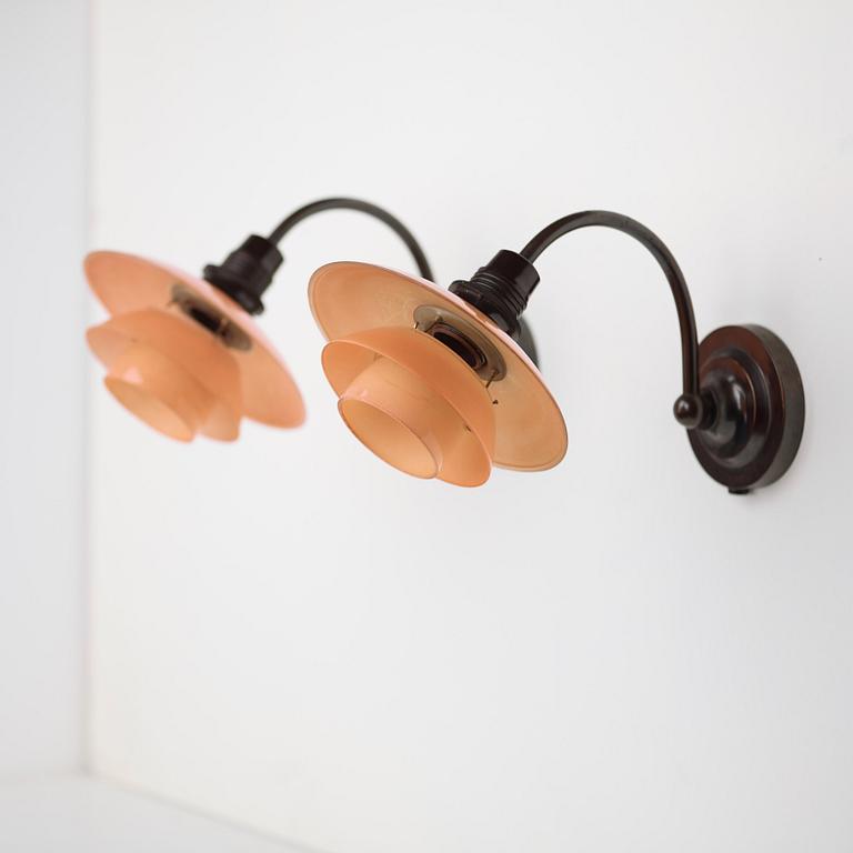 Poul Henningsen, two wall lamps, "PH 1/1" Patented, Louis Poulsen, Denmark ca 1933-39.