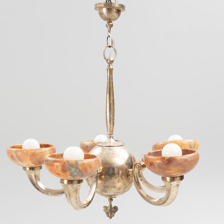 A ceiling lamp, silver plate, CH Hallberg, 1920s/30s.