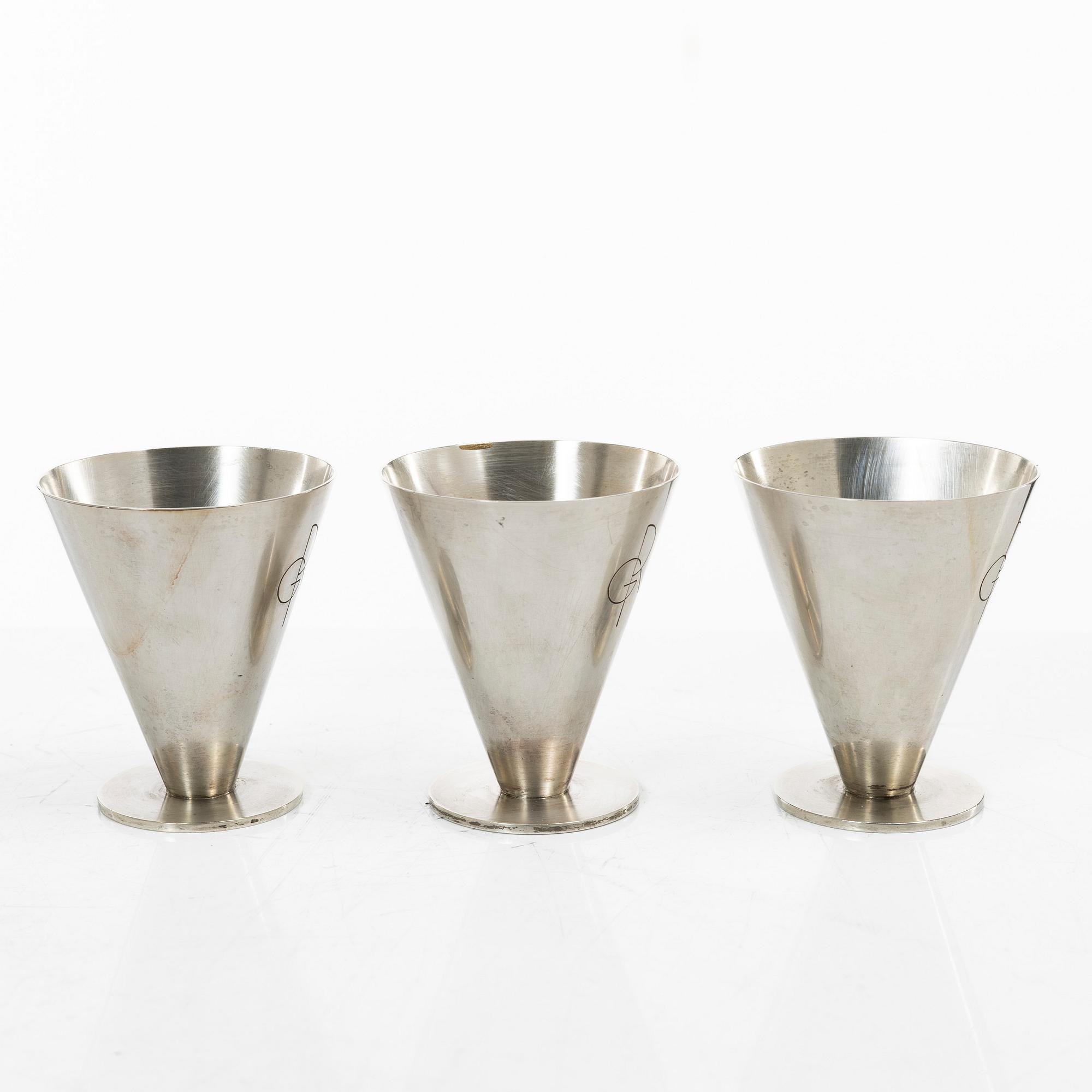 Wiwen Nilsson, Three small silver cups, mark of Wiwen Nilsson, Lund, Sweden 1937-39.