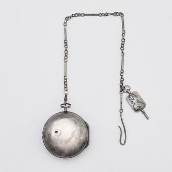 A silver pocket watch, P.N. v. Gedda Stockholm, silver 1772.