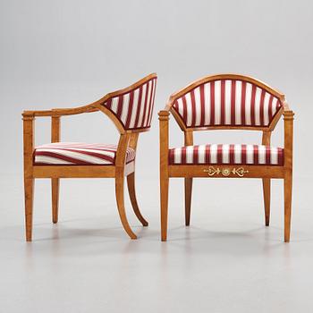 Four Swedish Empire first half 19th century armchairs.