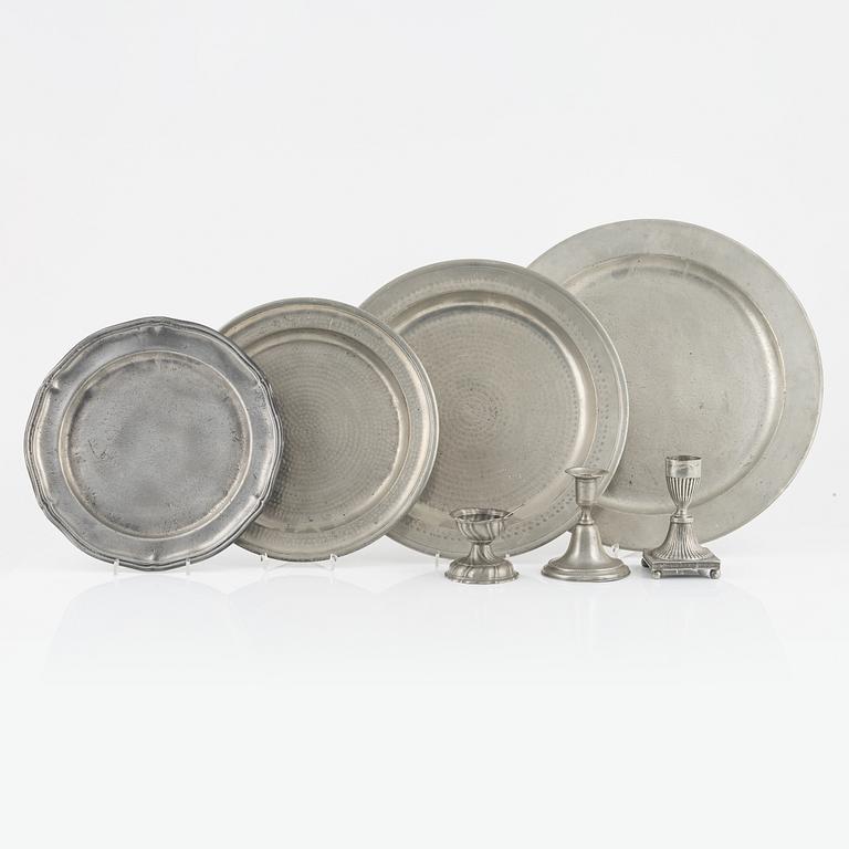 Samling tenn, 8 delar, bl.a. Erik Wikgren, Nyköping (mästare 1805-1846).