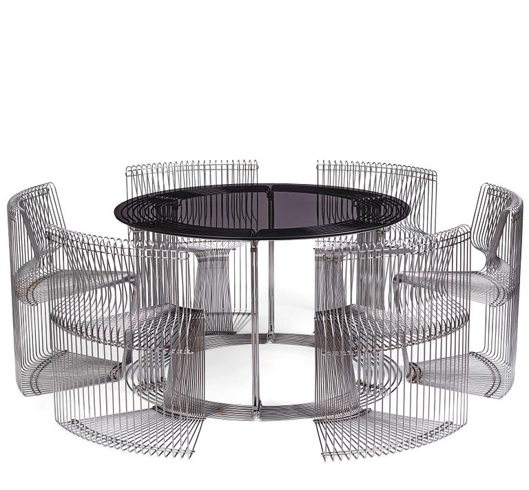 Verner Panton, a "Pantonova" dining table with 6 chairs,
Fritz Hansen, Denmark, ca 1971.