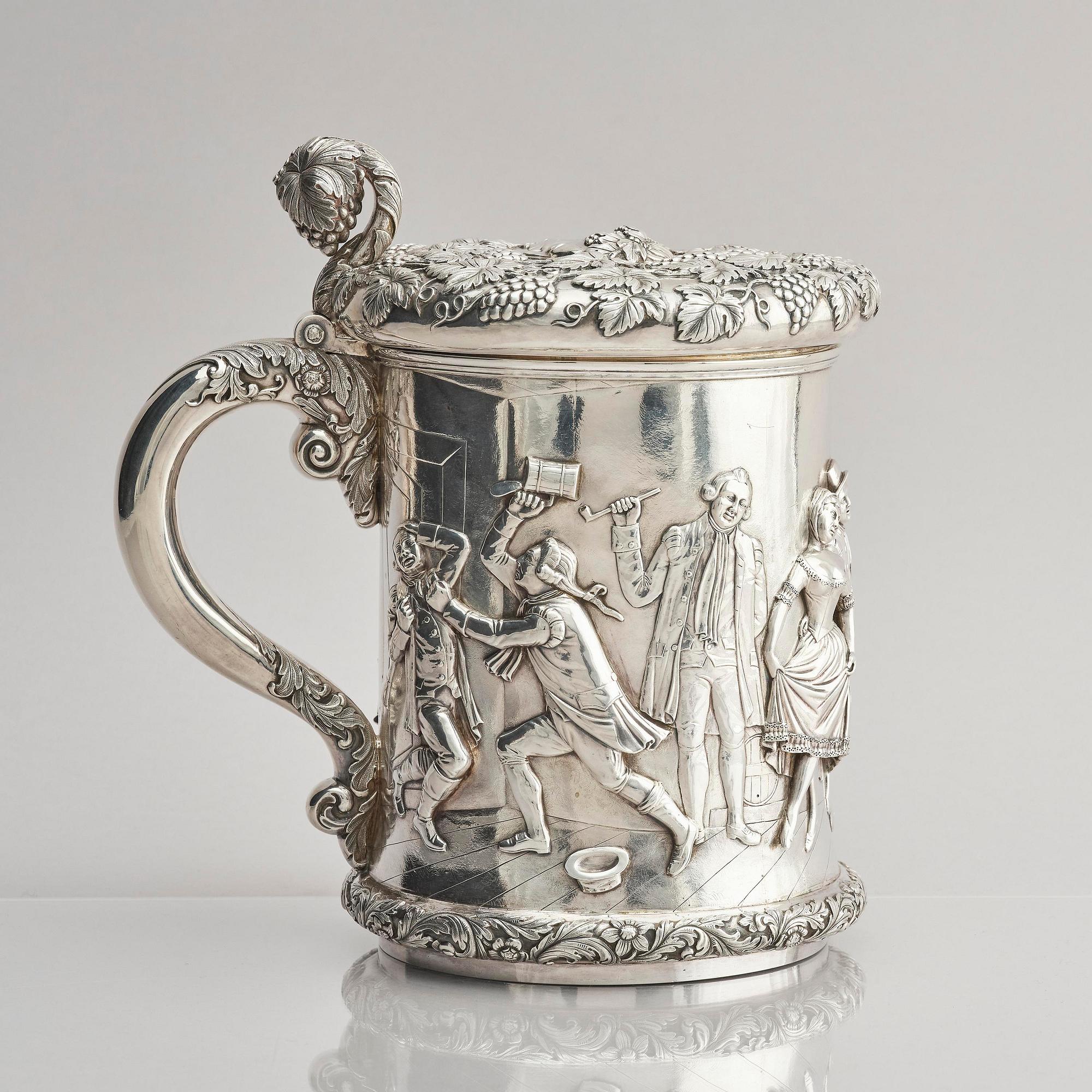 A Swedish 19th century parcel-gilt silver tankard, mark of Gustaf Folcker, Stockholm 1847.
