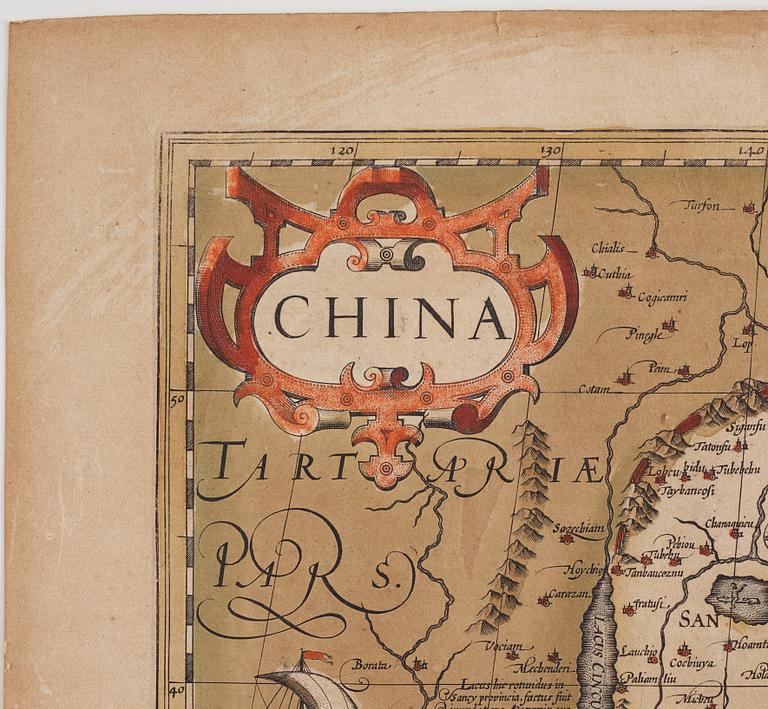 Map of China, after an original from 1606, by Jodocus Hondius.