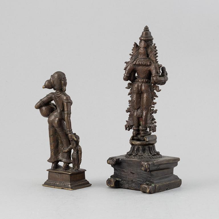 Two copper alloy figures of dities, India, 20th Century.