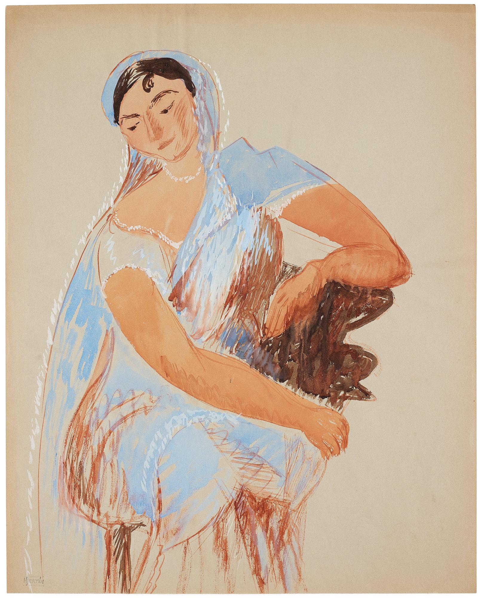 Sigrid Hjertén, Seated woman in blue - the hindu.