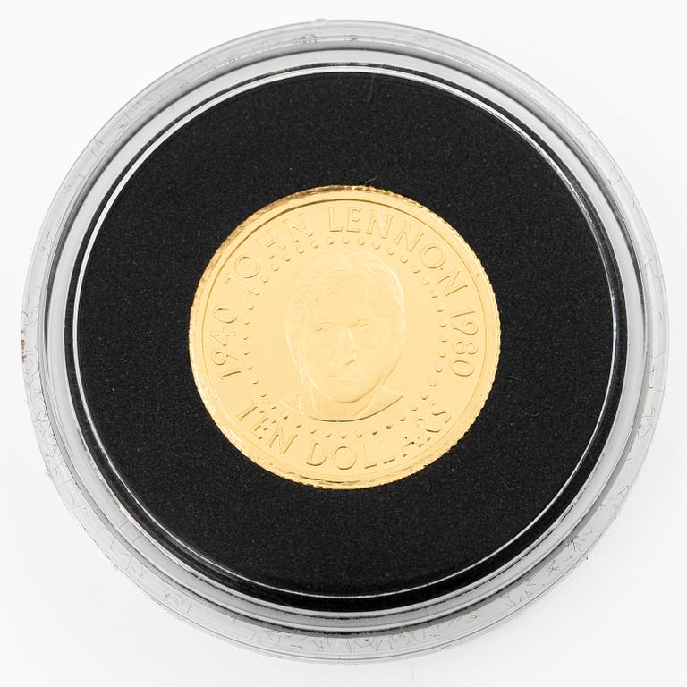 Guldmynt, 24 k, "John Lennon", 10 Solomon dollars, 2005.