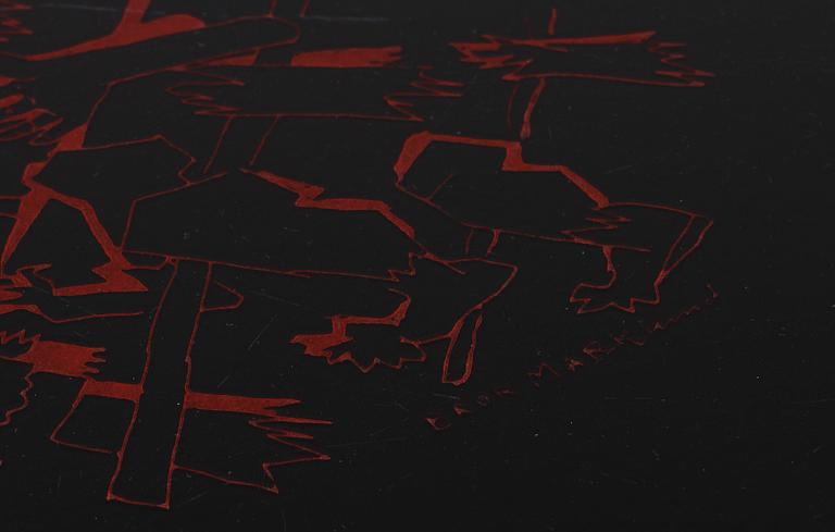 SOFFBORD, skivan signerad Bror Marklund. Brännmärkt 1972 á tergo.