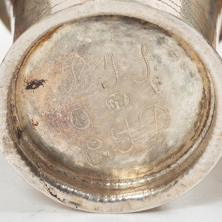 Beakers, 4 pcs, silver, various makers, 18th century.
