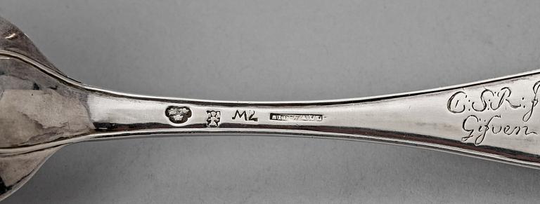 SUPKALK SAMT MATSKED, silver, bland annat Gustav Henrik Sidwall, 1794, Norrköpning. Tot 122g.