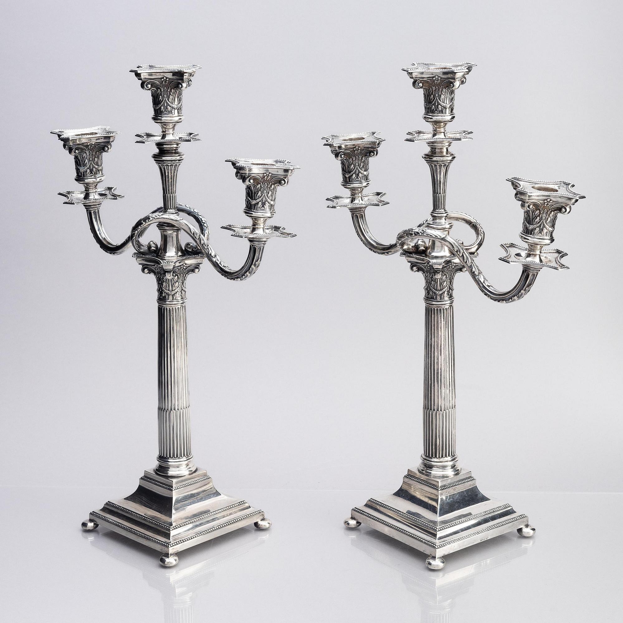 A pair of Swedish late 19th century silver candelabras, marks of Carl Fredrik Carlman (Ryno Carlman), Stockholm 1899.