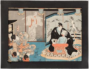 UTAGAWA KUNIYOSHI (1797/98-1861), color woodblock prints, diptych. Japan, Higashiyama Sakura sôshi, 1851-53.