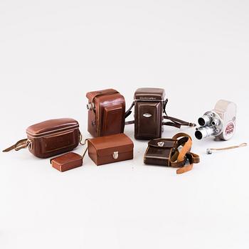 Set of five cameras, with accessories, 1920-50-tal.