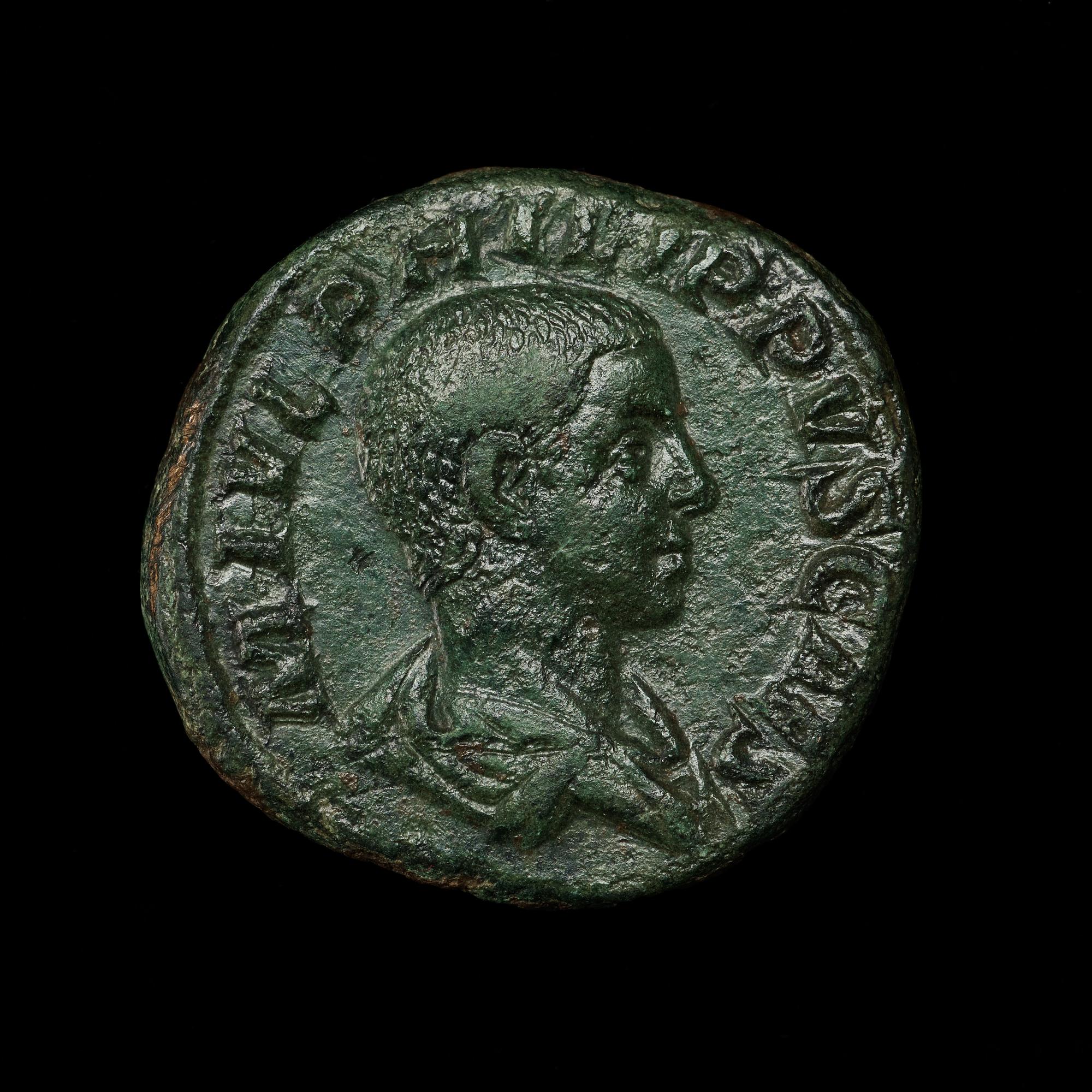 ANTIKT MYNT. Rom. Kejsardömet. Philip II  247-249. Sestertie. Brons 18,75 g.
