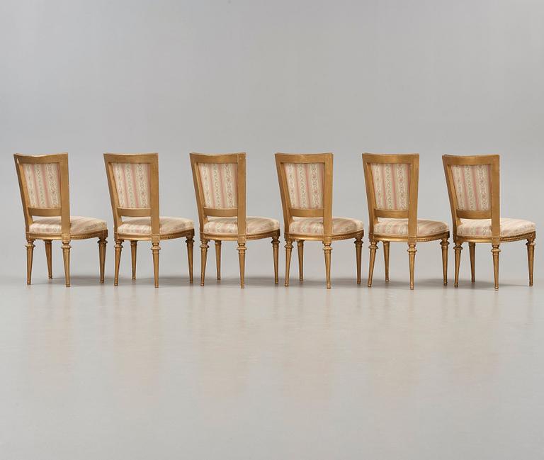 Six Gustavian late 18th century chairs.