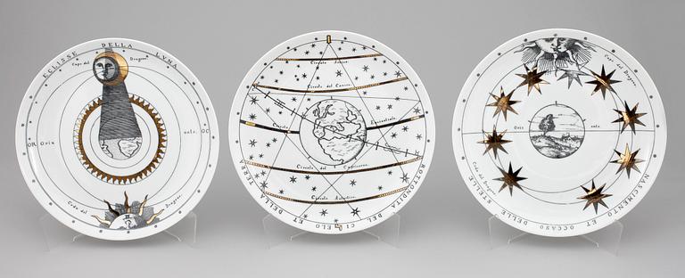 TALLRIKAR, 6 st, porslin, "Astronomici", Fornasetti, 1900-talets andra hälft.