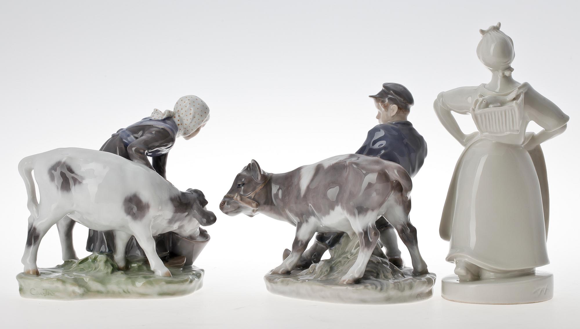 FIGURINER, 3 st, porslin, Royal Copenhagen, Danmark.