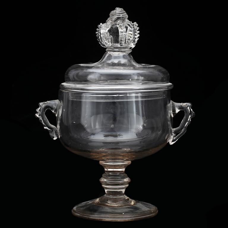 SOCKERSKÅL MED LOCK, glas, Sverige 1700-tal.