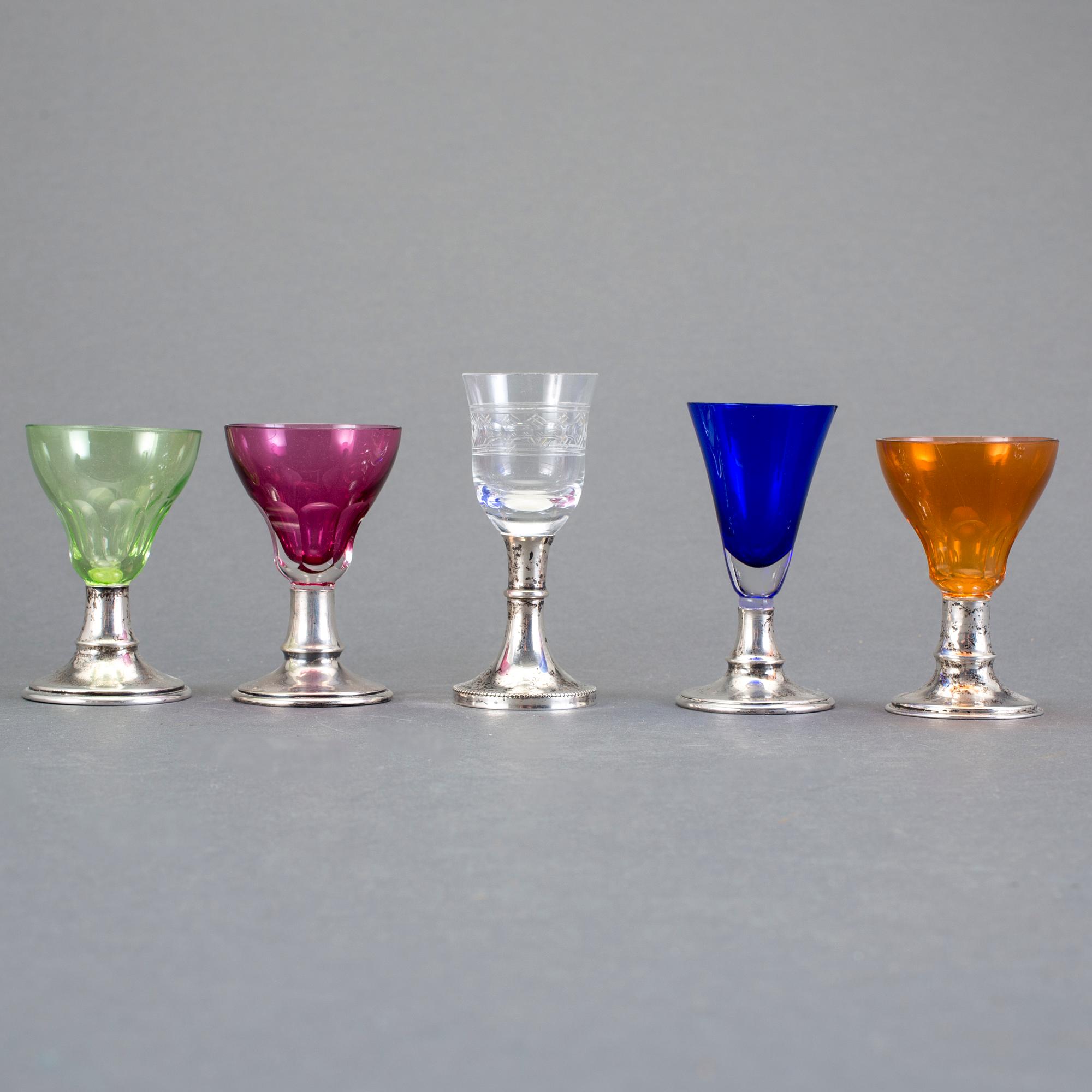 GLAS, 9 stycken, silver och glas, sannolikt, Österrike-Ungern, 1867-1922.