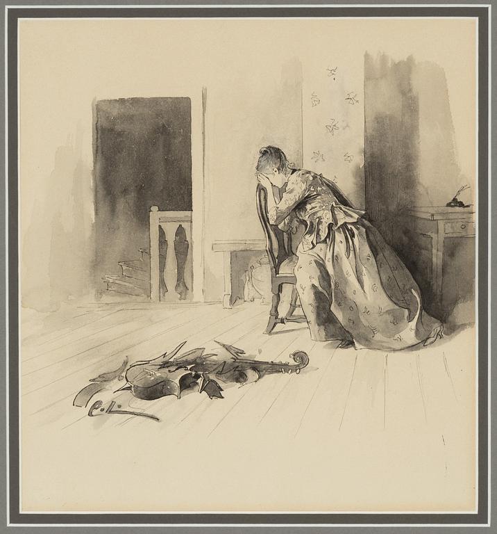 Carl Larsson, tuschlavering, signerad C.L.